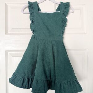 Green Corduroy Ruffle Dress